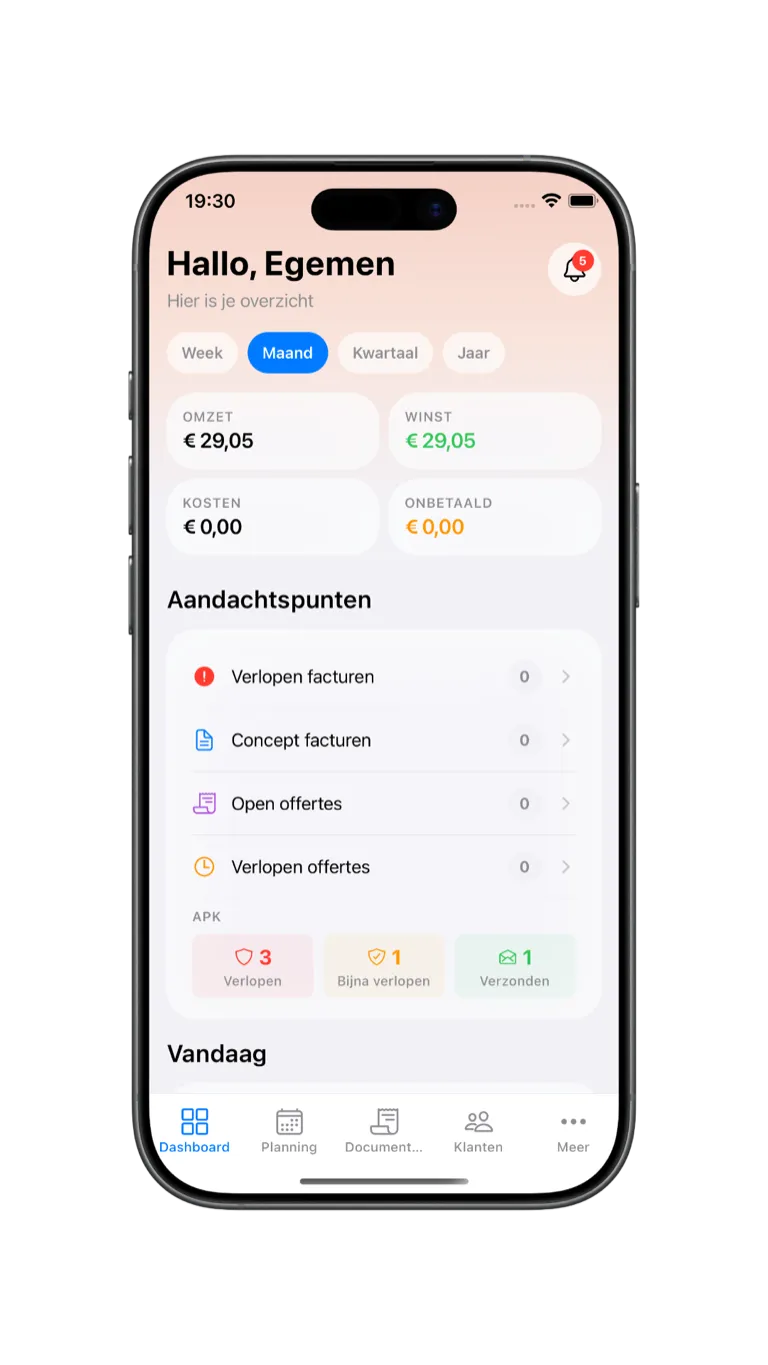 GarageOS mobiele app